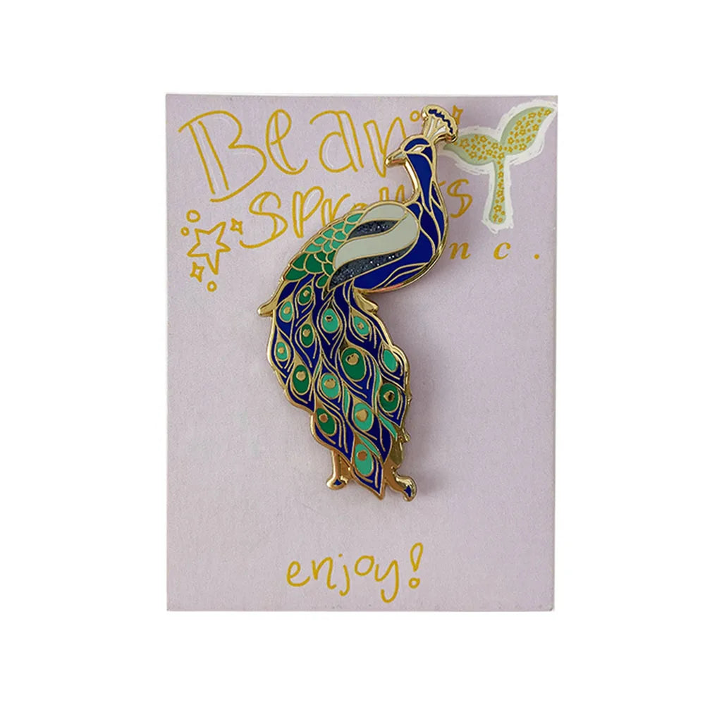 Luxury Animal Peacock Feather Brooch Enamel Lapel Pin Colorful Pins Metal Crafts for Gift