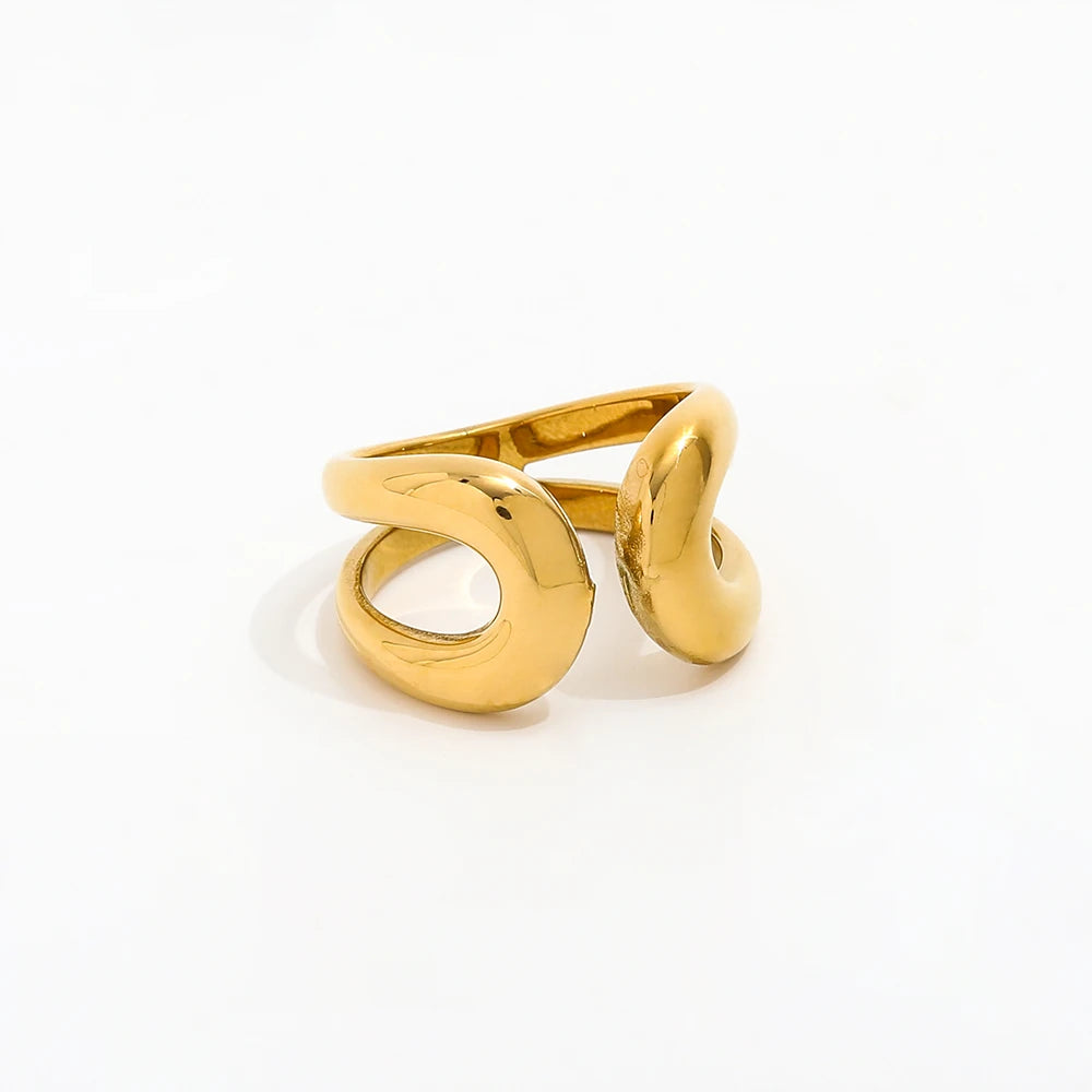 Joolim Jewelry Wholesale 18K Gold Plated Geometric Linellae Open Stainless Steel Rings for Women Rings MegaBDM