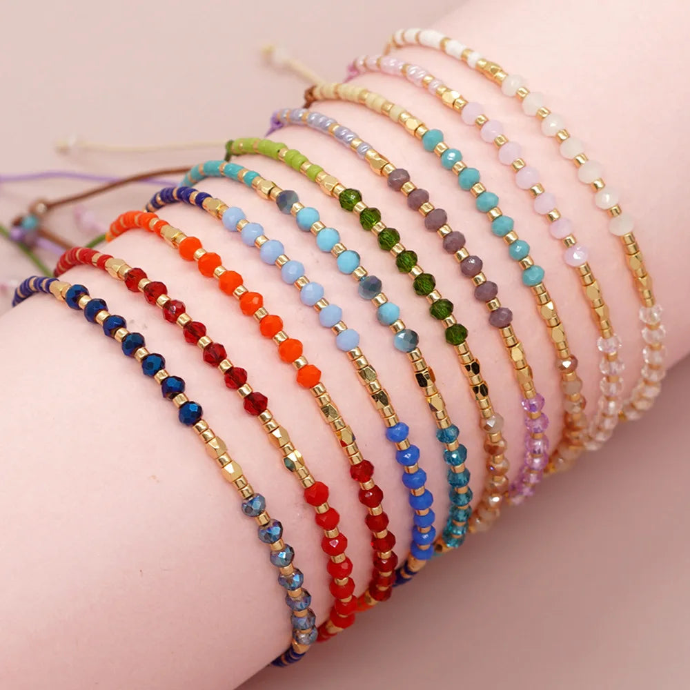 INS Hot Selling Gradient Color Crystal Beads Bracelet Sweet Handmade Braided Seed Beads Couple's Bracelet