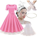Vintage 1950s Short Sleeve Polka Dots a Line Swing Midi Women Rockabilly Dress YTHC-014