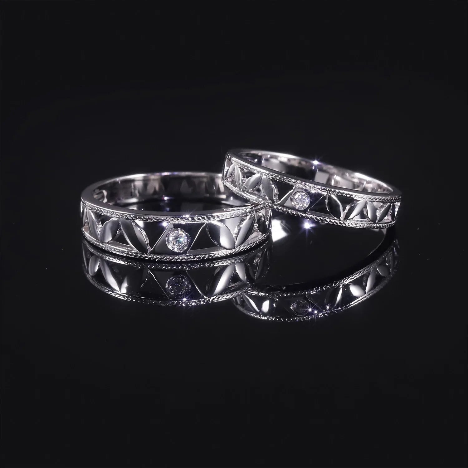 Abiding Exquisite Design Chunky Jewelry 925 Sterling Silver White Moissanite Diamond Promise Couple Ring Band Set for Wedding