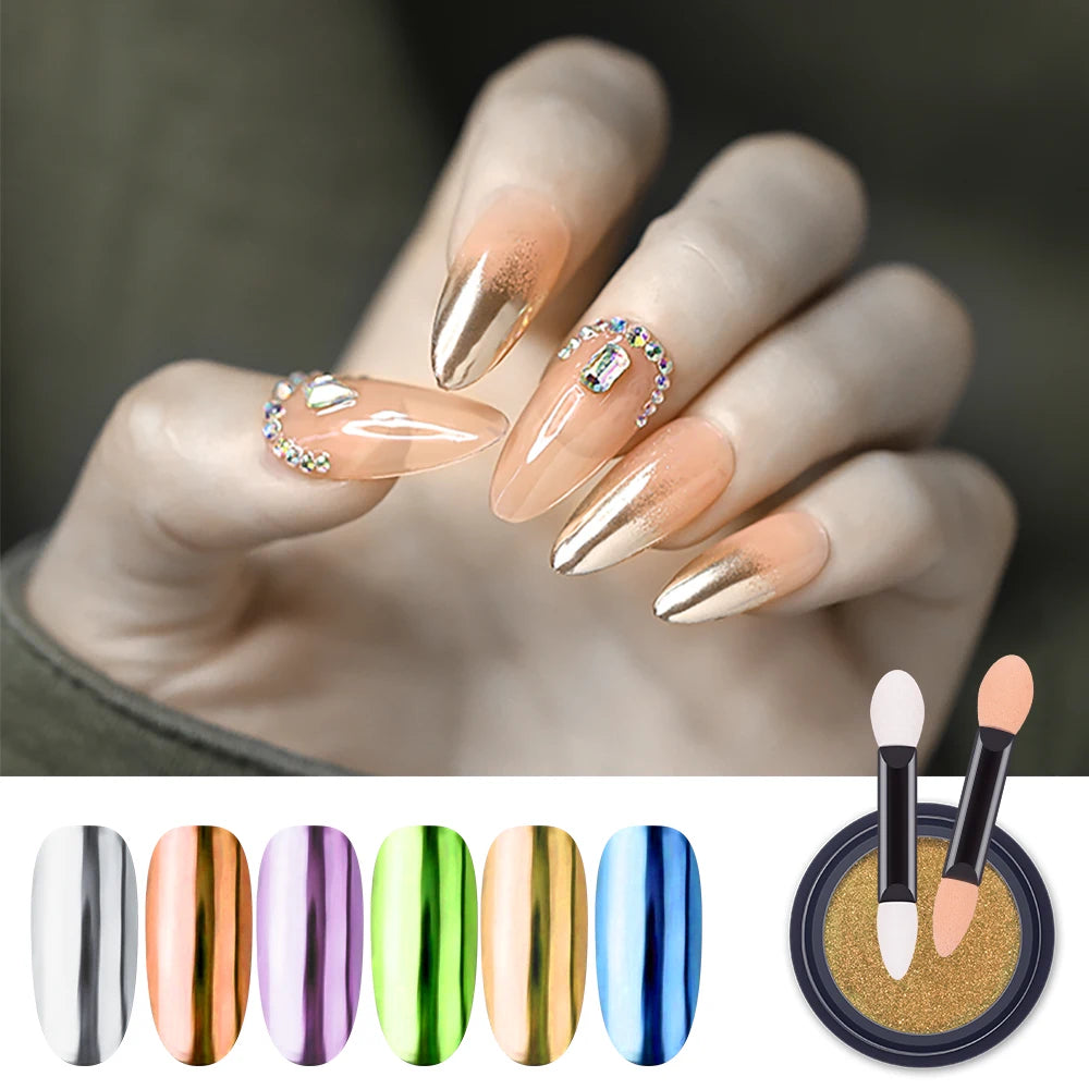 12 Colors Professional Nail Art Salon Chrome Mirror Nails Pigment Powder Magic Metallic Mirror Chrome Nail Powder