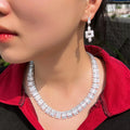 Top Quality  White Rectangle Cubic Zirconia Chunky Luxury Tennis Bridal Wedding Party Choker Necklace Jewelry Sets for Women