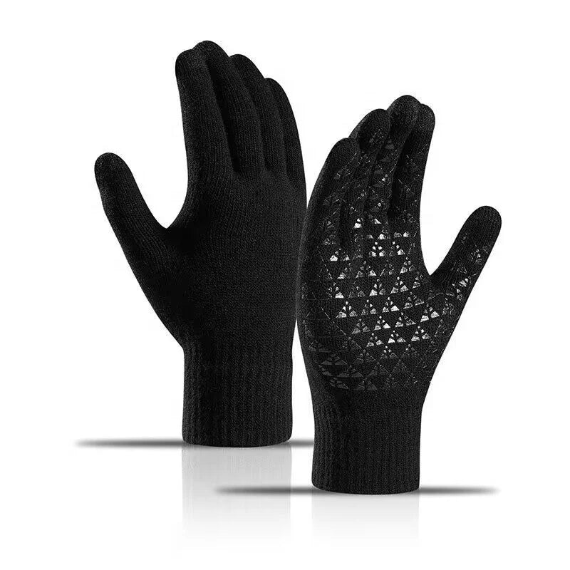 Winter Gloves Men Women Full Finger for Screen Anti-Slip Silicone Gel Elastic Cuff Thermal Soft Wool Lining Cycling Ski Party