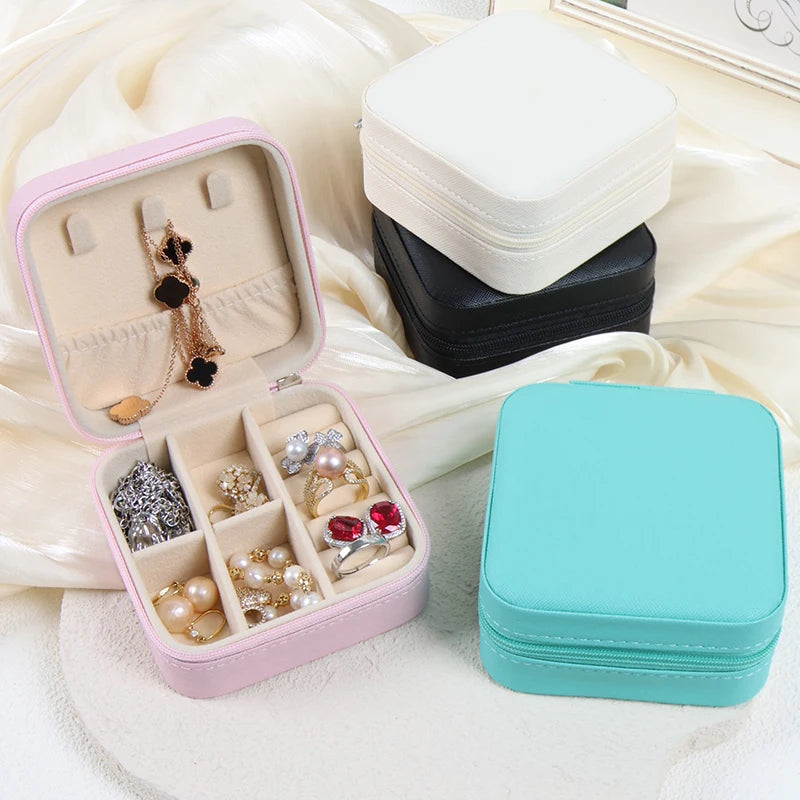 Portable PU Leather Single-Layer Zipper Box for Earrings & Rings Creative Simple Small Jewelry Packaging Jewelry Storage Box