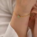 New Fashion Natural Green Gemstone Jewelry PVD Gold Plated Stainless Steel Oval Shape Jade Chain Bracelet for Girls