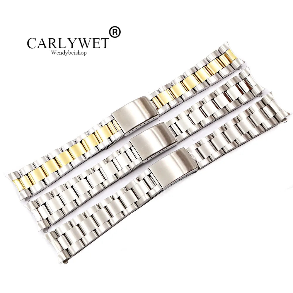 19-20mm 316L Luxury Stainless Steel Two Tone Gold Silver Watch Band Old Style for Oyster Bracelet Hollow Curved End for Rolex