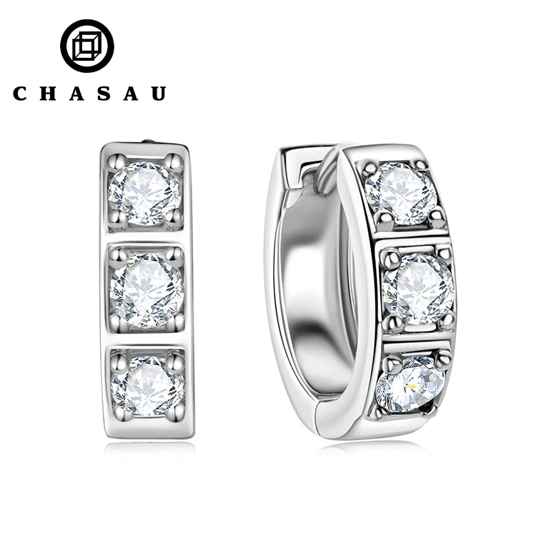 Sparkling Jewelry D Color Black 3.0mm 0.1ct Moissanite Diamond 925 Sterling Silver Huggie Hoops Stud Earrings for Men