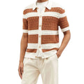 Wholesale Summer Men's Casual Cardigan Waffle Solid for Polo Shirt with Stripe Hole 100% Cotton Knitwear T Shirt Sweater