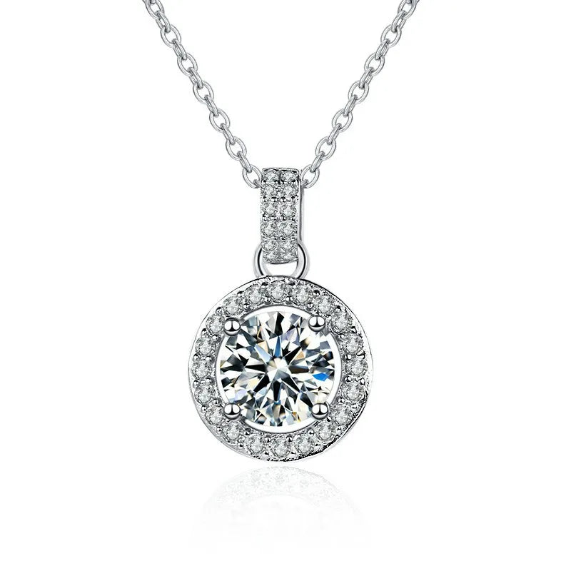 Wedding 925 Sterling Silver Jewelry 1-carat Moissanite Diamond Pendant Necklace Women