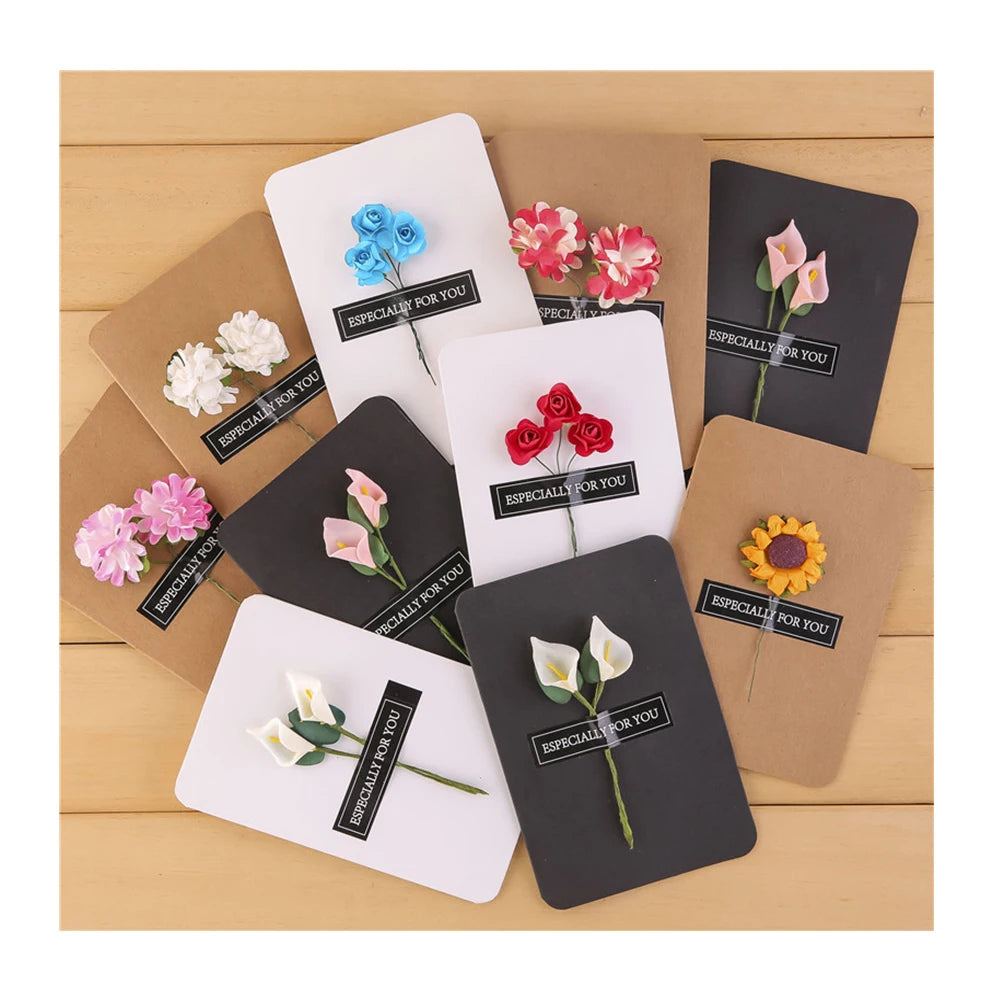 Vintage Kraft Blank Note Card Handmade Dried Flowers Greeting Cards for Birthday Valentines Day Wedding