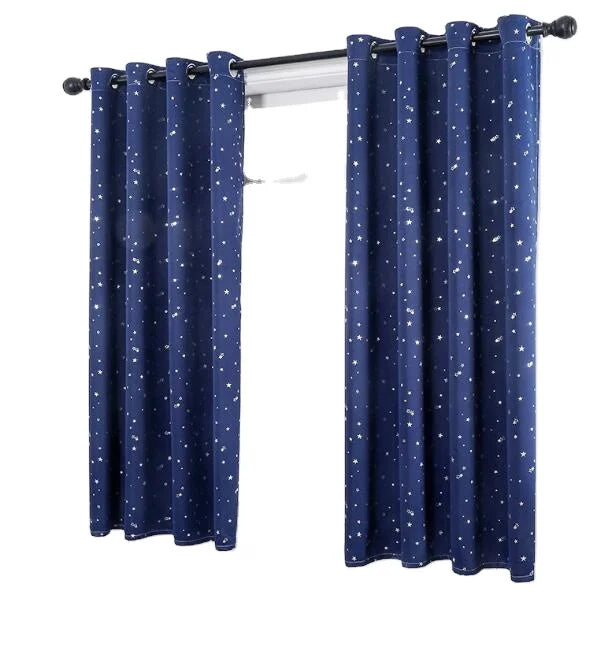 Children's Star Design Blackout Room Curtain Kids Window Covering Shade Curtain 100% Polyester Pinch Pleat High Shading