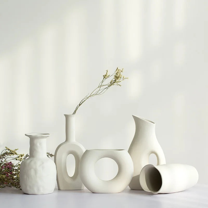 White Clay Modern Eco-Friendly Wedding Tabletop Vase Dried Flowers Living Room Dining Table Domestic Ornaments Factory Wholesale