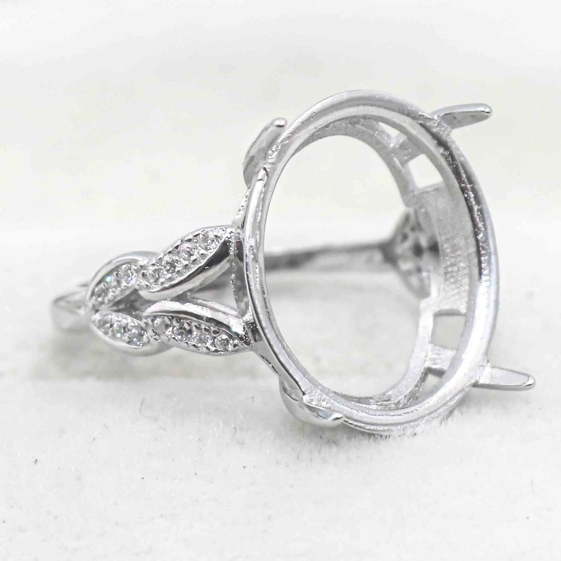 Sterling Silver 14*18mm Semi Mount Ring Empty Frame Blank Support Claws Setting S925 Base Holder Without Center Stone for Inlay