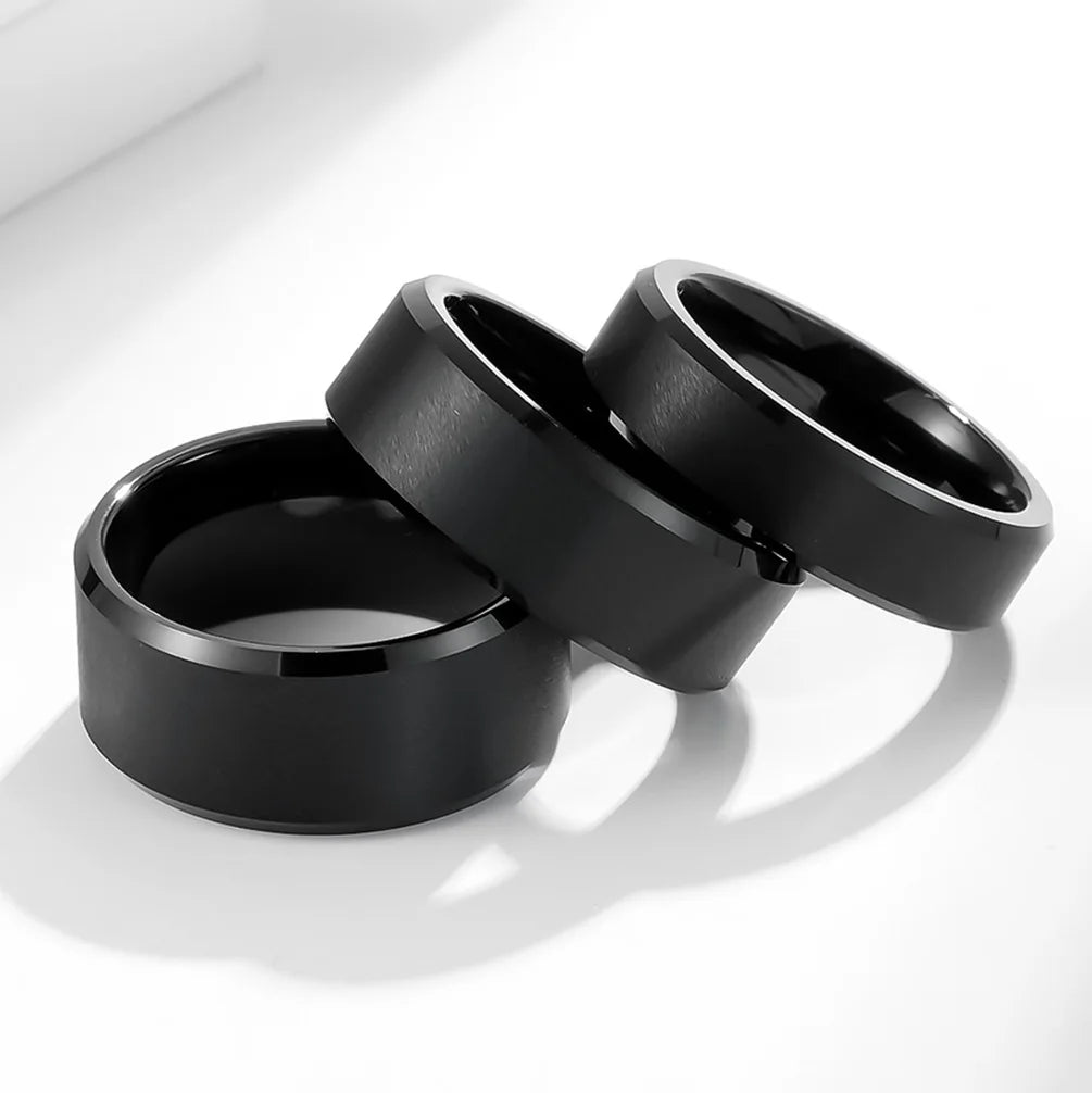 Men's Fashion Tungsten Ring 8mm Width with Curved Edge Silver Black & Gold Plating Brushed Effect Gift
