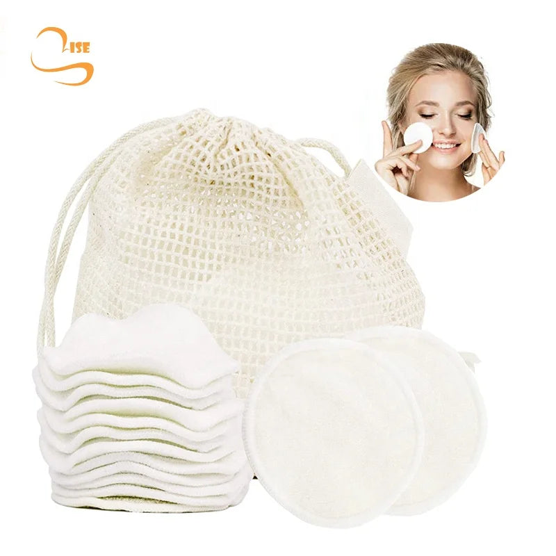 Hot Sales 3.15" Round Eco-friendly Bamboo Terry Makeup Remover Pads All Skin Soft Reusable Round Cleansing