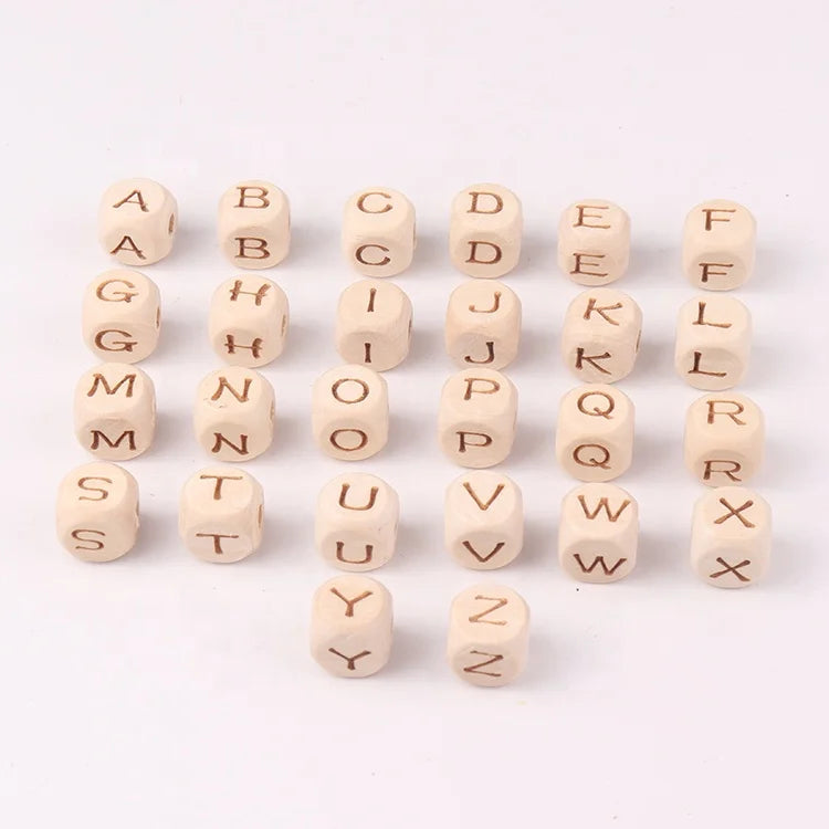 Wholesale Wooden Alphabet Beads a to Z Square Letter Beads Educational Toys English Alphabet Beads