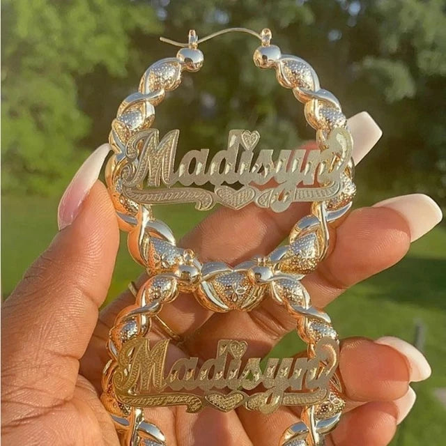 Xoxo Hiphop Sexy Personalized Name Earring Plated Hoop Earrings Gold Custom Bamboo Zinc Alloy 3D for Women Letter Round Shape