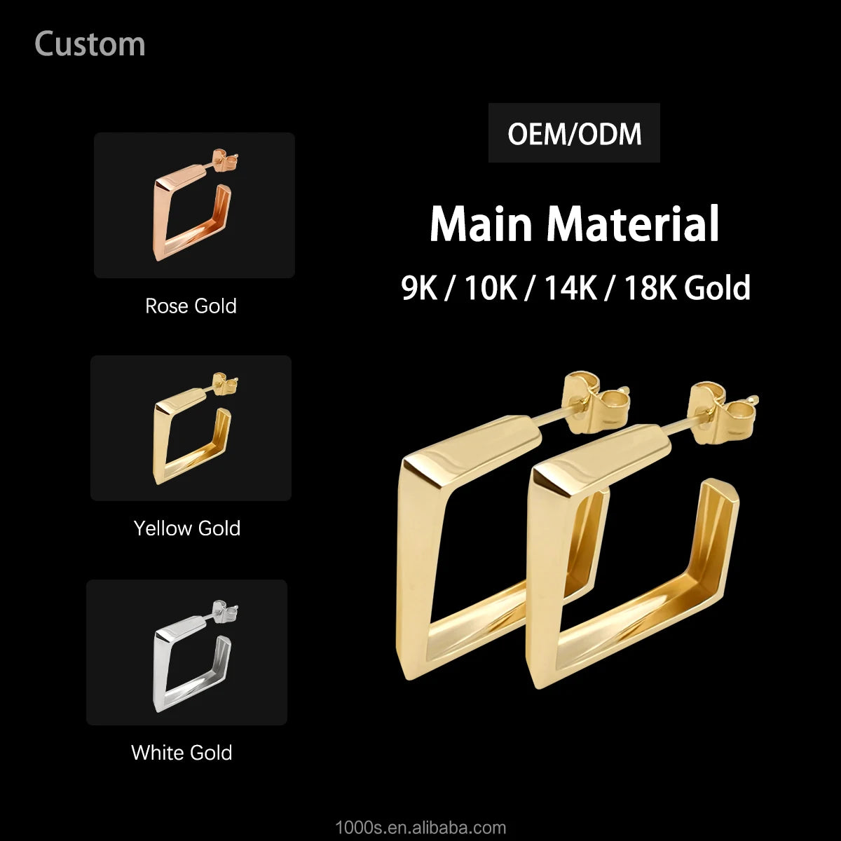 1000S 14K Solid Gold Earring Geometry Square Shape Stud Earrings Trendy Pure Gold Jewelry for Women for Engagement