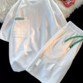 Simple Waffle Suit Women Summer Thin Loose Urban Design Niche T-shirt + Shorts Casual Sportswear Patch Design 2pcs Set