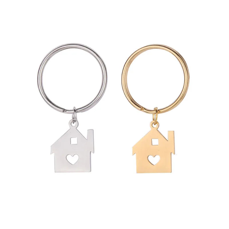 Mirror Polished Custom Made Engraved Stainless Steel House Pendant Home Keychains for Promotional Gift