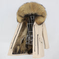 OFTBUY 2023 Women's Midi Length Winter Parka Thick Warm Faux Fur Linner with Natural Raccoon Fur Collar Hood Fluffy Real Fur
