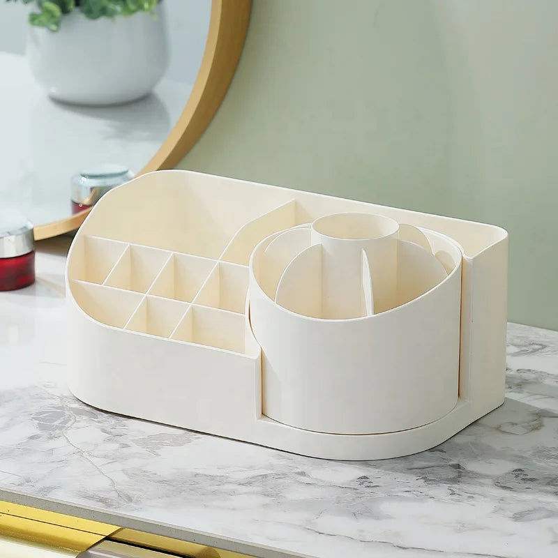 Cosmetics Storage Box Dresser Desktop Large-capacity Rotating Pen Holder Makeup Brush Eye Shadow Lipstick Rack Plastic Folder MegaBDM