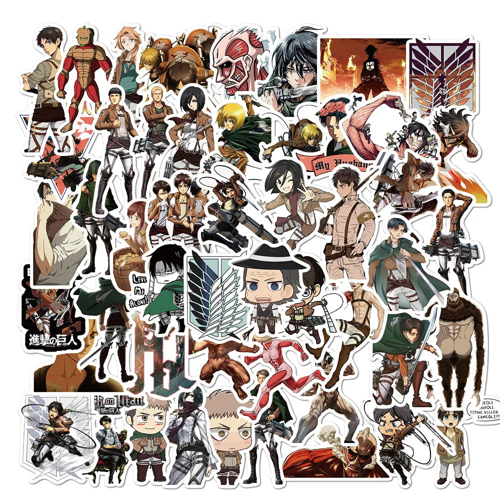50Pcs Hot Sale Japanese Cartoon Graffiti Stickers Anime for Boy Notebook Bag Wall Waterproof Attack on Titan Sticker Pack