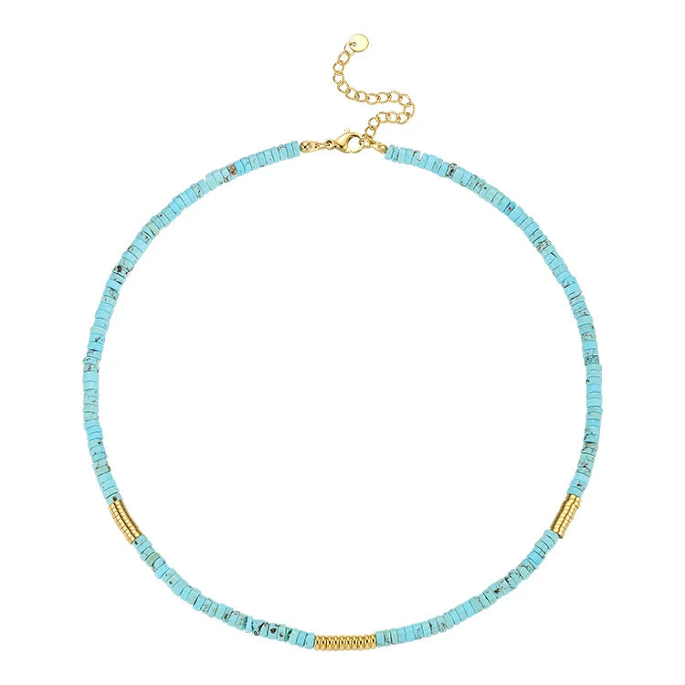 18K Gold Plated Stainless Steel Jewelry Natural Blue Turquoise Stone Accessories Necklaces P213249