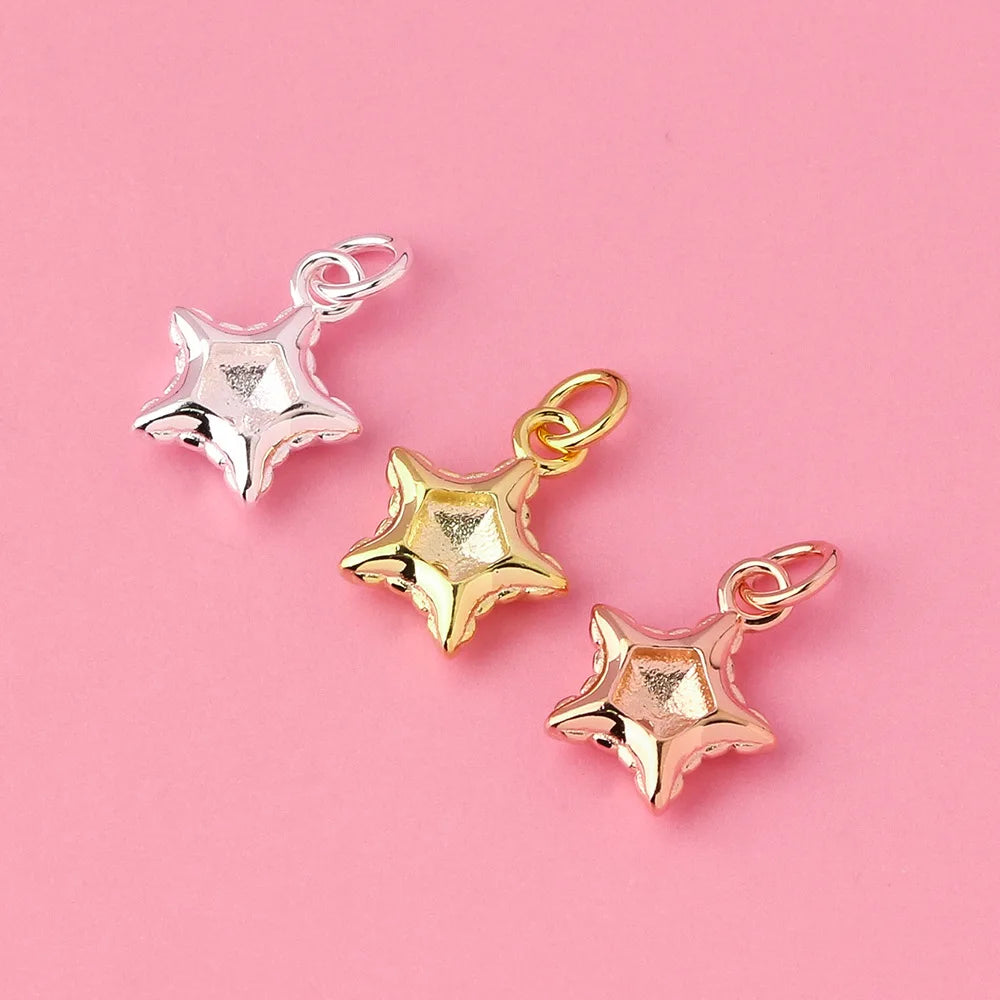8.4*10.4mm Simple 925 Sterling Silver Rose Gold Pave Star Pendant Charm for Jewelry Making Supplies