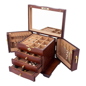 Wooden Jewelry Box Jewelry Box for Women 4 Layer Vintage Jewelry Organizer Boxes Wood for Jewellery Necklaces Rings Watch