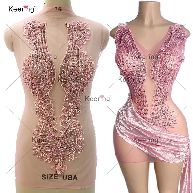 WDP-148 Keering Hot Product New Color Prom Dress Panel Small Crystal African Applique for Dresses