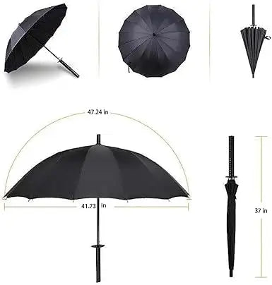 Umbrella Supplier Promotional Premium 23 Inches 8 Ribs Japanese Style Automatic Black Cool Samurai Rain Katana Umbrella for Sale
