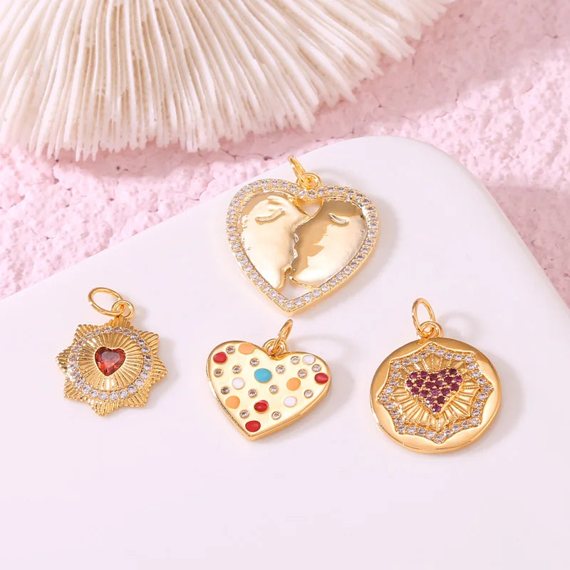 Fashion DIY Women's Jewelry Pendant 14K Gold Plated Colorful Zircon Heart Charm Handmade Necklace Handmade Accessories