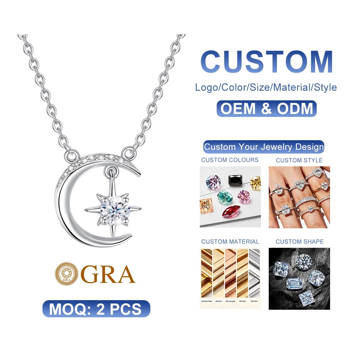 Mini Abstract Star Moon Pendant Fine Jewelry Girl Birthday Gift Silver S925 0.5 Carat Moissanite Necklace Women 2023