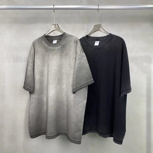 Men's Oversized Acid Wash T-Shirt 275 Distressed Edged Washed Heavy Cotton Short Sleeve Drop Shoulder Letter Pattern Design
