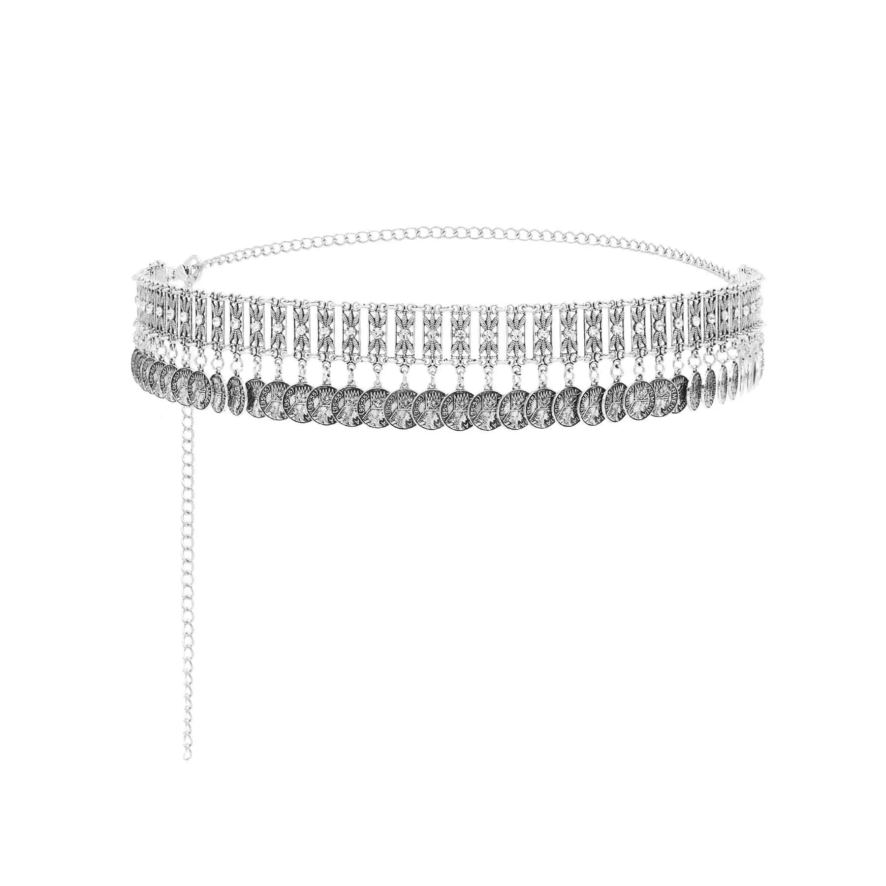 Vintage Style Silver Coin Tassel Women Belt Body Chains Bohemian Ethnic Statement Body Jewelry