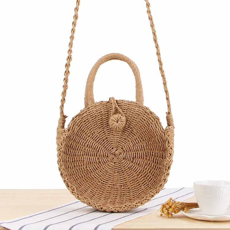 Wholesale Ins New Holiday Beach Hand Woven Bag Round Hand Bill Shoulder Casual Straw Bag Summer Beach Bag