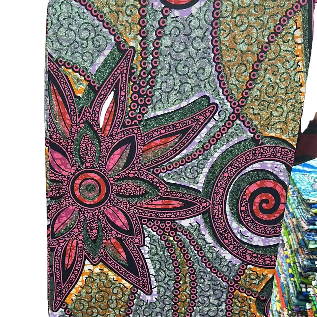 Breathable Cotton African Batik Organza Fabric Shiny Rhinestone Glitter Print Medium Weight Fashion Ankara Ladies Girls WAX