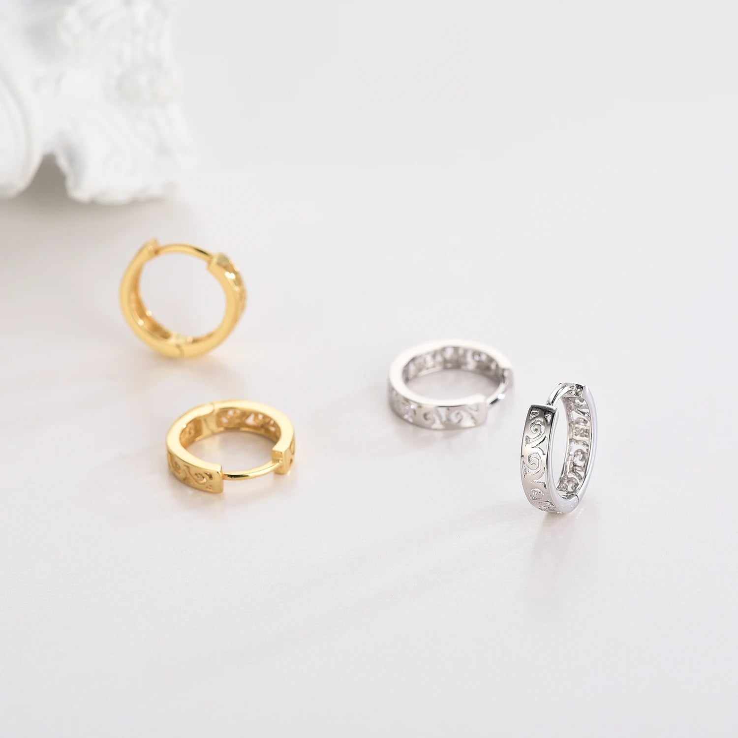 925Silver Gold Plated Vintage 925 Sterling Hollow Hoop Earrings