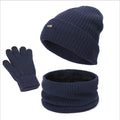 Custom logo Thickened Polar Fleece Lined Cuff Beanie Hat Neck Gaiter Touchscreen Gloves Set for Men Women