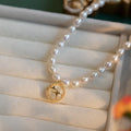 Elegant Cheap Imitation Pearl Necklace with Opal Cat's Eye Pendant Shinny Inlaid Zircon Star Necklaces for Wedding Gifts