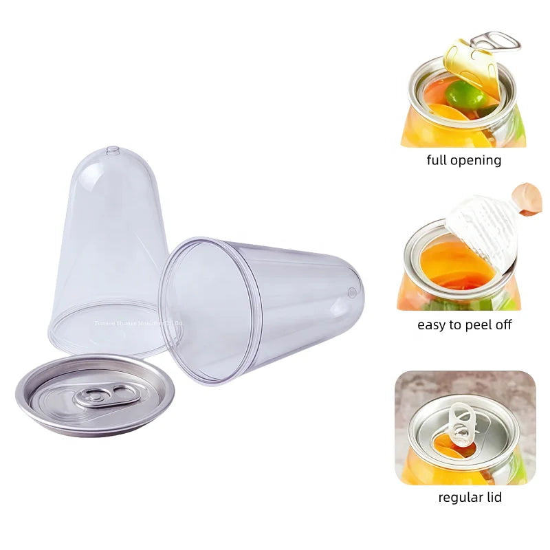 Easy Open Can PET Plastic Preform for Juice Coffee Milk 55mm Preform for Bottle 202/206/211//300/305/307/309/401 Models 52mm Lid