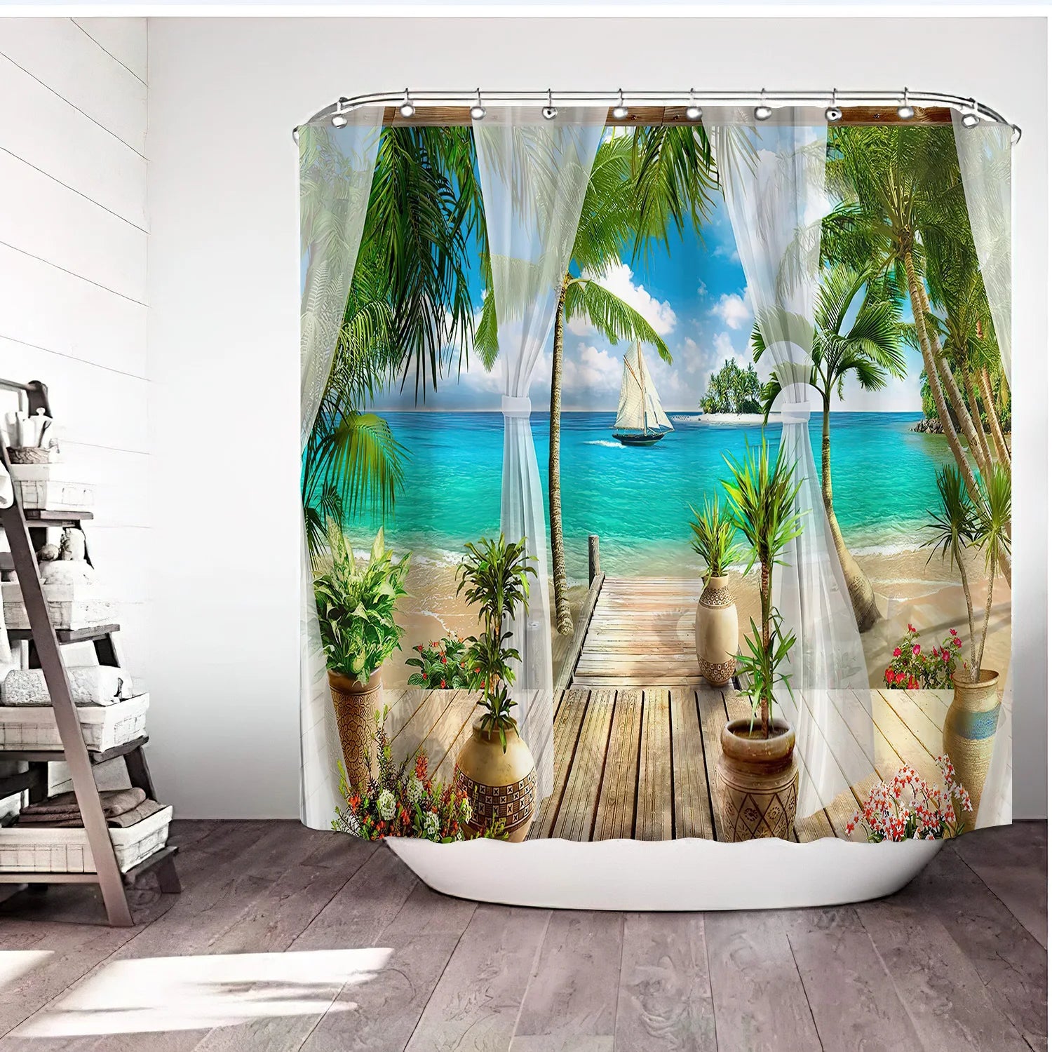3D Printed Bath Curtain Forest Window Scenery Sea Ocean Theme Waterproof Polyester Bathroom Window Shower Curtains Fabric Hooks