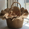 New French Romantic Spring Summer Seaside Beach Tote Bag Portable Designer Hat Shape Straw Drawstring Pouch for Women