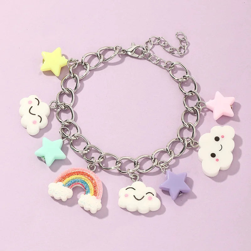G646 Children Jewelry Clouds Unicorn Stars Biscuits Thick Chain Bracelet Rainbow Butterfly Kids Bracelets