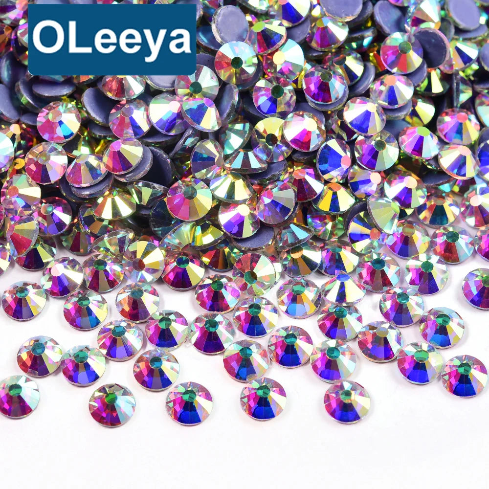 OLeeya Factory Wholesale A4 Hotfix Stones Large Bulk Crystal AB Glass Hotfix Rhinestones Flat Back Rhinestone for Wedding Dress