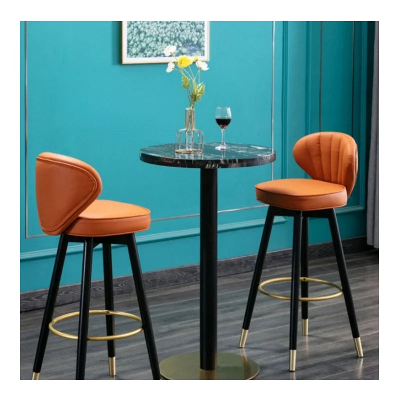 Light Luxury Solid Wood Swivel bar Stool American Genuine Leather Backrest High Stool Nordic Net Red Barstool