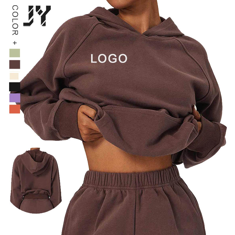 Joyyoung Women Sportswear Fitness Long Sleeve Hooded Sweatshirt Workout Gym Crop Top Hoodie Pullover Women