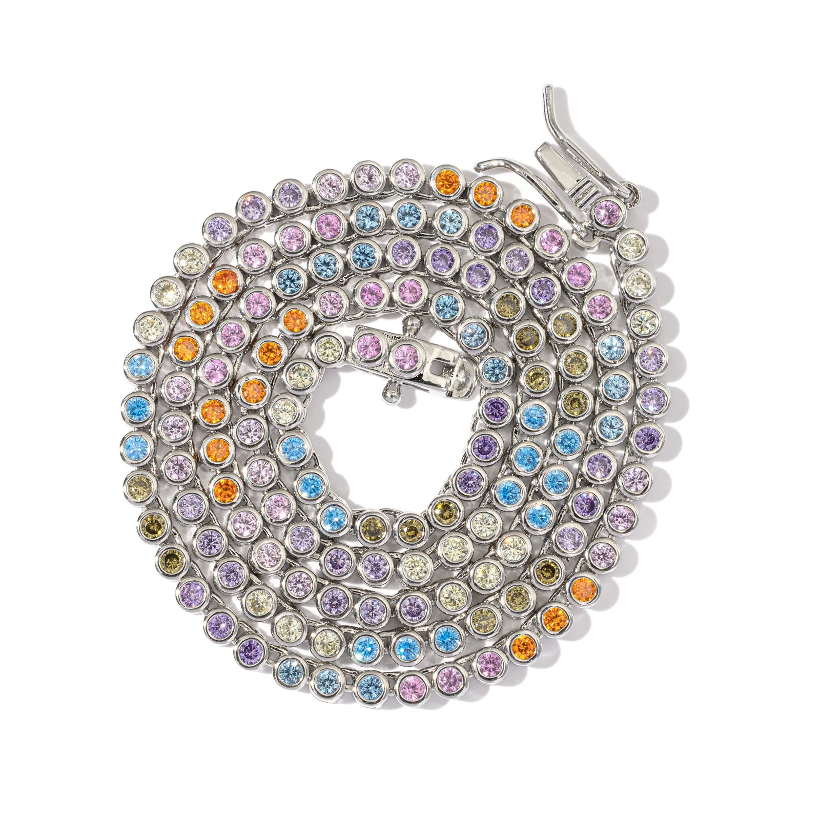 Exquisite Rainbow CZ Tennis Chain Necklace Brass 18K Gold Plated Women's Fashion Jewelry
